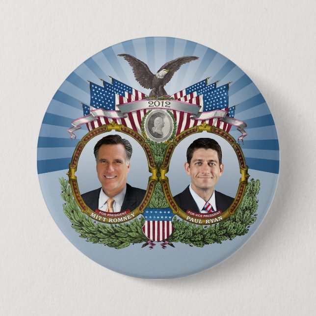 Macaron Rond 7,6 Cm Mitt Romney Paul Ryan Jugate (Devant)