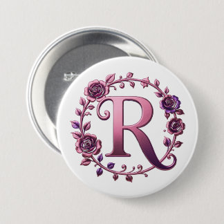 Macaron Rond 7,6 Cm Modern Metallic Rosemaling Letter R, Pink/Purple