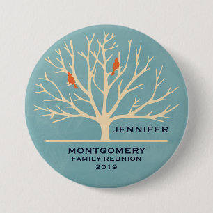 Macaron Rond 7,6 Cm Modern Orange Birds in a Large Tree Family Reunion