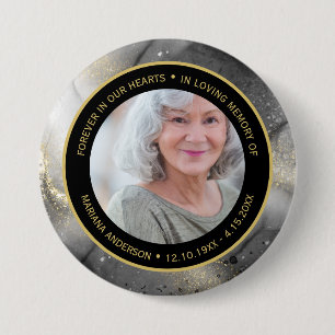 Macaron Rond 7,6 Cm Moderne À jamais dans nos cœurs Mémorial Noir & Or