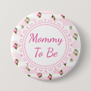 Macaron Rond 7,6 Cm Mommy to Be Baby shower Bouton rose Roses