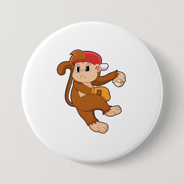 Macaron Rond 7,6 Cm Monkey at baseball with baseball glove (Devant)