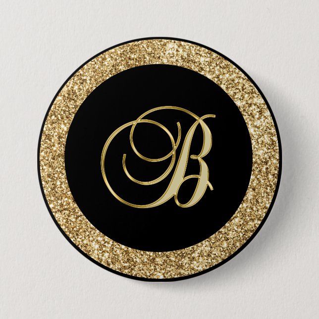 Macaron Rond 7,6 Cm Monogram B élégant script or (Devant)