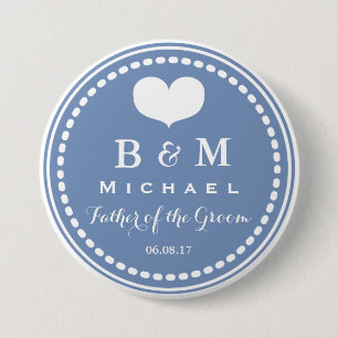 Macaron Rond 7,6 Cm Monogramme bleu - Bouton Mariage Père de la chambr