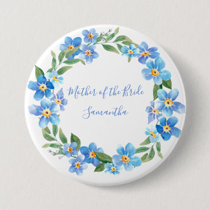 Macaron Rond 7,6 Cm Monogramme Blue Jaune Floral Mariage Party Cadeau