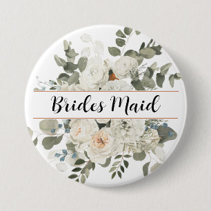 Macaron Rond 7,6 Cm Monogramme floral blanc français et verdure