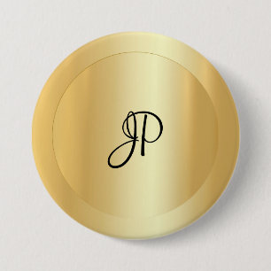 Macaron Rond 7,6 Cm Monogramme manuscrit Faux Gold Modèle Élégant