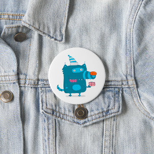 Macaron Rond 7,6 Cm Monstre de dessin animé bleu joueur avec chapeau d
