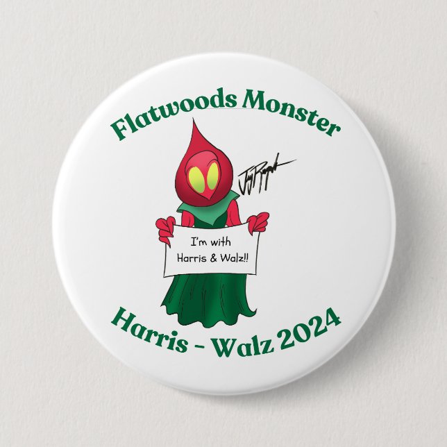 Macaron Rond 7,6 Cm Monstre Flatwoods pour Harris-Walz 2024 (Devant)