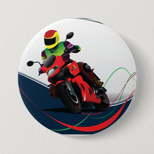 Macaron Rond 7,6 Cm Monte d'une moto rouge (Devant)
