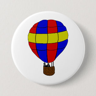 Macaron Rond 7,6 Cm Montgolfière rouge, bleue et jaune