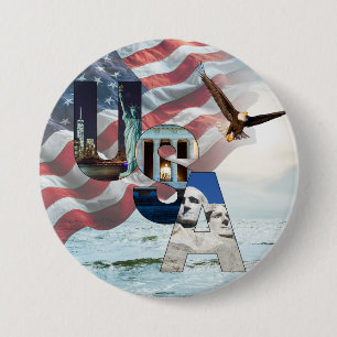 Macaron Rond 7,6 Cm Monument américain Drapeau américain Mer et Aigle