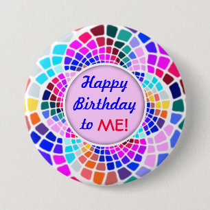 Macaron Rond 7,6 Cm Mosaïque colorée Joyeux Anniversaire pour moi Pin