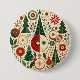 Macaron Rond 7,6 Cm Mosaïque de Noël du milieu du siècle