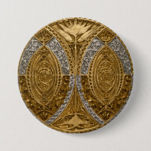 Macaron Rond 7,6 Cm Motif Art Déco Argent et Or