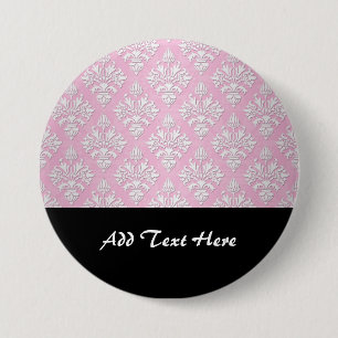Macaron Rond 7,6 Cm Motif damassé floral rose et blanc