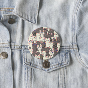 Macaron Rond 7,6 Cm Motif de chats blancs et gris