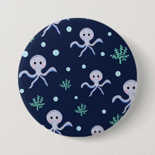 Macaron Rond 7,6 Cm Motif de Pieuvre Mignonne