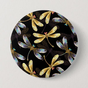 Macaron Rond 7,6 Cm Motif sans couture avec libellules d'or