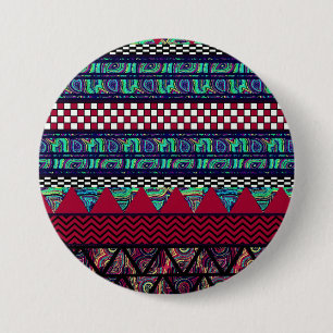 Macaron Rond 7,6 Cm Motif tribal de rayures de Boho de paon marron
