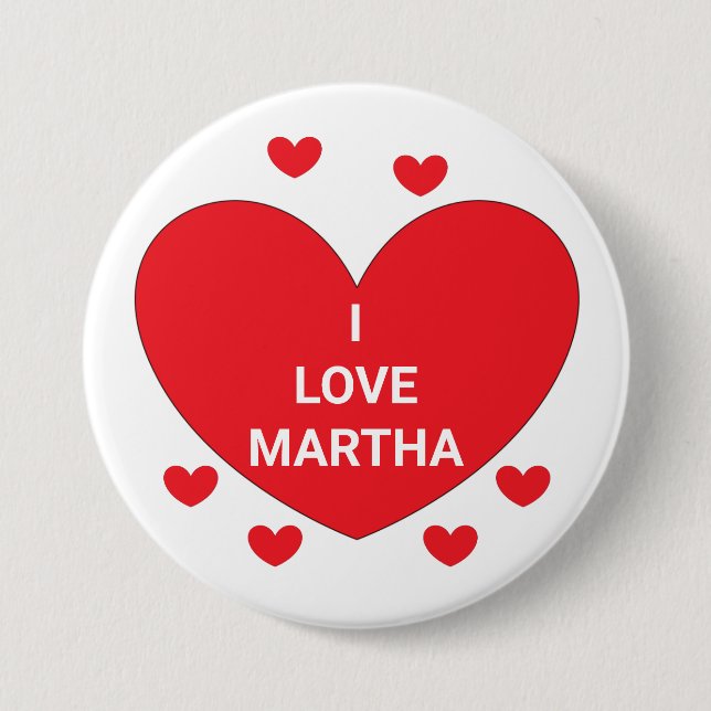 Macaron Rond 7,6 Cm Mots du Coeur : Rouge & Blanc (Devant)