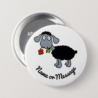 Macaron Rond 7,6 Cm Mouton noir drôle et mignon avec fleur rouge perso