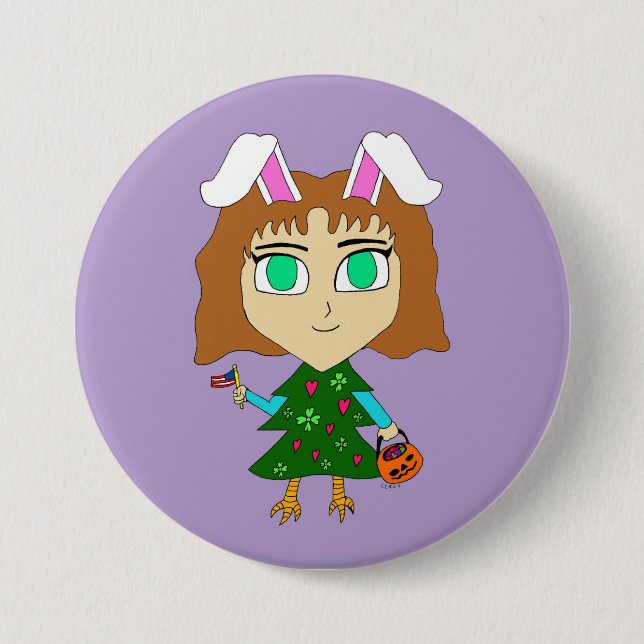 Macaron Rond 7,6 Cm Multi Chibi des Fêtes (Devant)