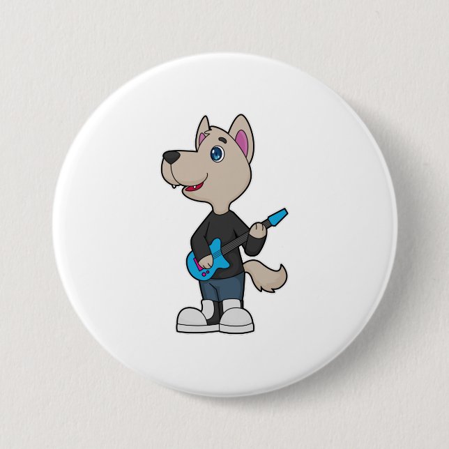 Macaron Rond 7,6 Cm Musique de guitare musicienne de chien (Devant)