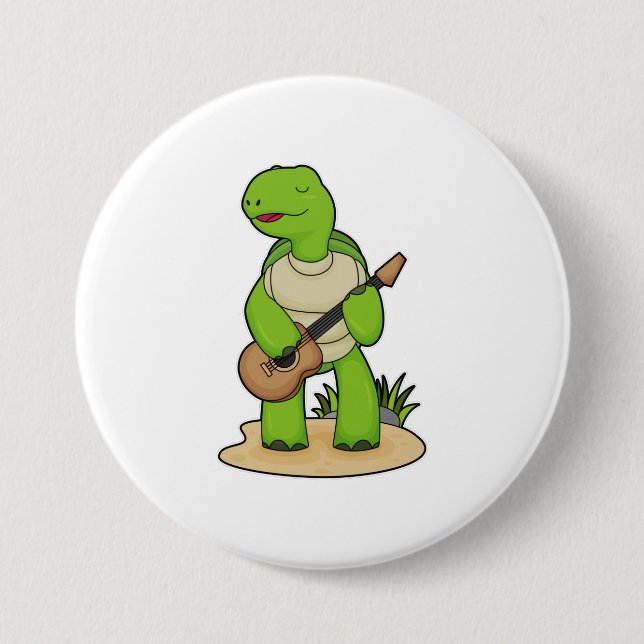 Macaron Rond 7,6 Cm Musique de guitare musicienne de tortue (Devant)