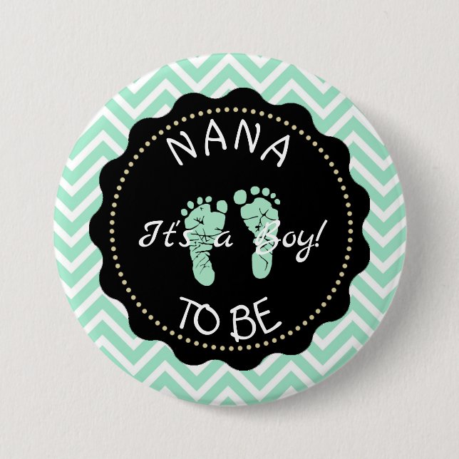 Macaron Rond 7,6 Cm Nana à être Sage Green Baby shower Chevron bouton (Devant)