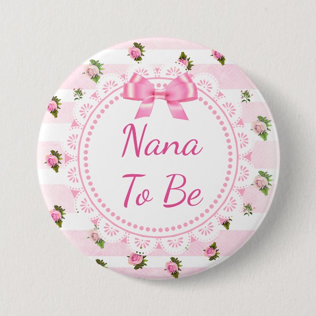 Macaron Rond 7,6 Cm Nana to Be Baby shower Bouton Roses roses roses (Devant)