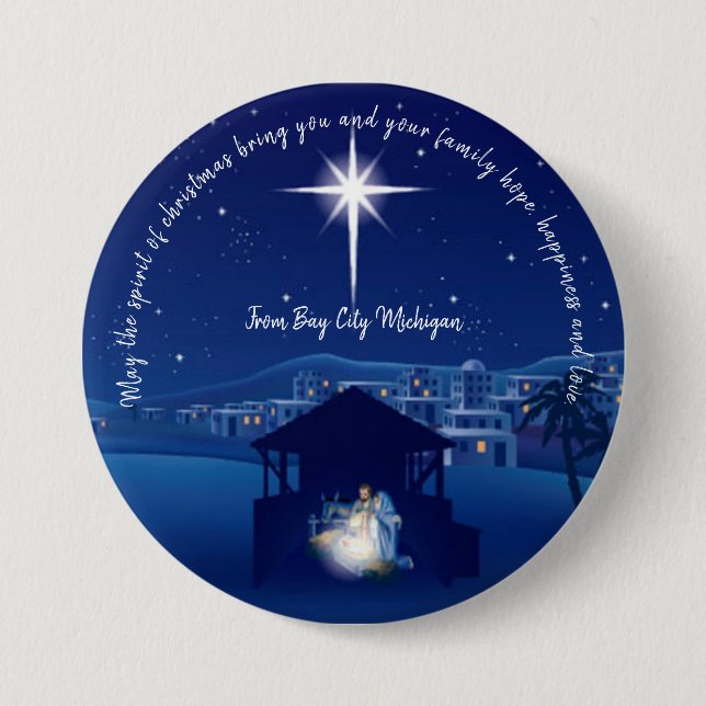 Macaron Rond 7,6 Cm Nativité de Noël (Devant)