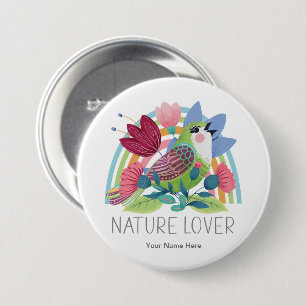 Macaron Rond 7,6 Cm Nature Lover Watercolor Bird Flowers Rainbow Color