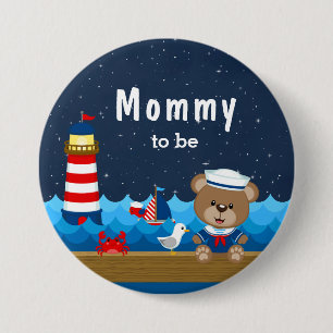 Macaron Rond 7,6 Cm Nautical Boy Bear Rouge et maman de la Marine