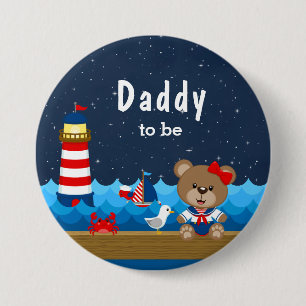 Macaron Rond 7,6 Cm Nautical Girl Bear Red et Navy Daddy To Be