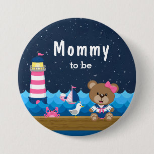 Macaron Rond 7,6 Cm Nautical Girl Bear rose et maman de la marine