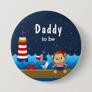 Macaron Rond 7,6 Cm Nautical Girl Monkey Red et Navy Daddy