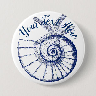 Macaron Rond 7,6 Cm Nautilus Seashell & Starfish Marine Life Custom