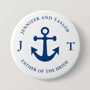Macaron Rond 7,6 Cm Navy Blue Anchor Custom father of the Bride  But