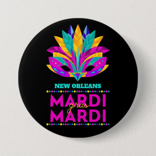 Macaron Rond 7,6 Cm New Orleans Mardi Gras Mask