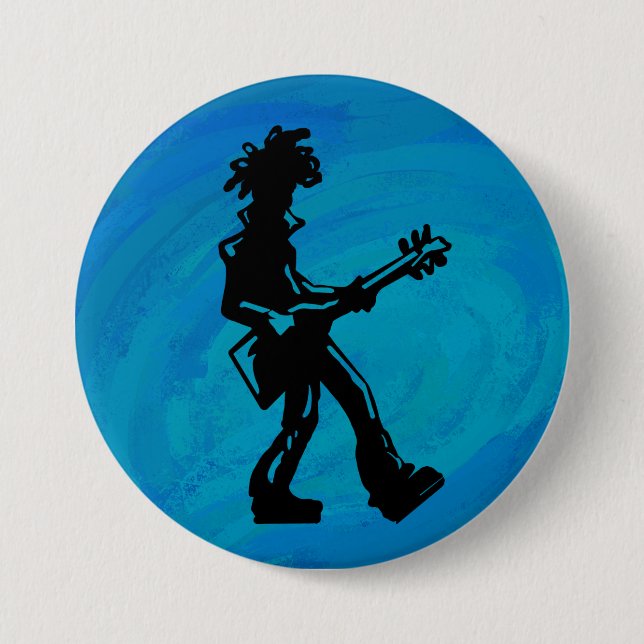 Macaron Rond 7,6 Cm New York Boogie Nights Guitare Bleu (Devant)
