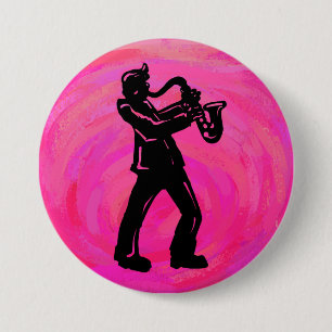 Macaron Rond 7,6 Cm New York Boogie Nuits Saxophone Hot Pink