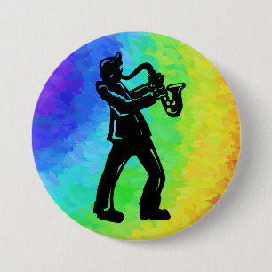 Macaron Rond 7,6 Cm New York Boogie Nuits Saxophone Rainbow