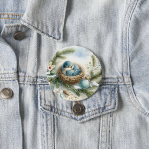 Macaron Rond 7,6 Cm Nid de merlebleu avec ornements dans les pins en h