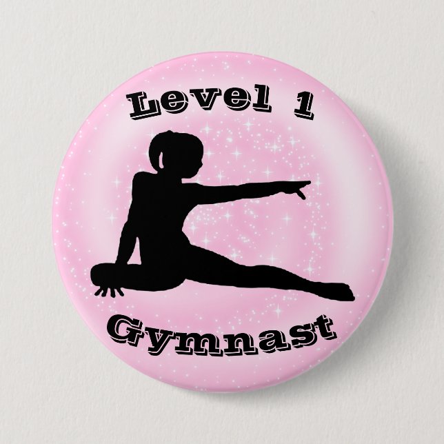Macaron Rond 7,6 Cm Niveau 1 Gymnaste - Bouton Girls Gymnastique (Devant)