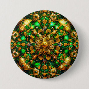 Macaron Rond 7,6 Cm NOËL ~ Bouton vert or ~