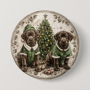 Macaron Rond 7,6 Cm Noel Elf Labrador Retriever Puppy