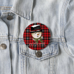 Macaron Rond 7,6 Cm Noël Fêtes Rouge et Noir Tartan Snowman