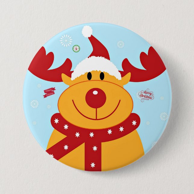 Macaron Rond 7,6 Cm Noël Reindeer salue (Devant)
