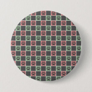 Macaron Rond 7,6 Cm Noël rouge et vert motif Empreinte de patte à thèm